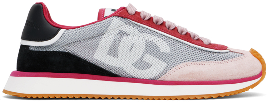 Shop Dolce & Gabbana Gray & Pink Mixed-material Dg Cushion Sneakers In A9203 Grey/pink