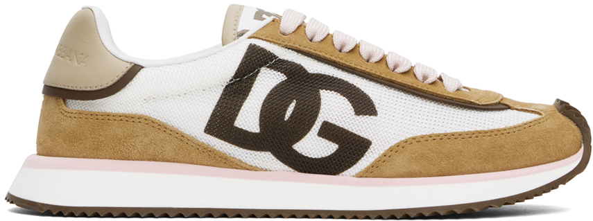 Shop Dolce & Gabbana White & Brown Aria Dg Sneakers In A5355 Bianco/cacao