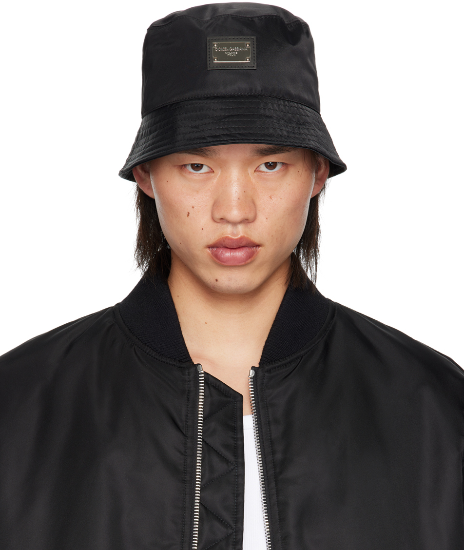 Shop Dolce & Gabbana Black Branded Plate Bucket Hat In N0000 Nero