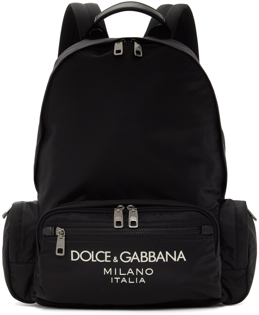 Black Nylon Rubberized Logo Backpack