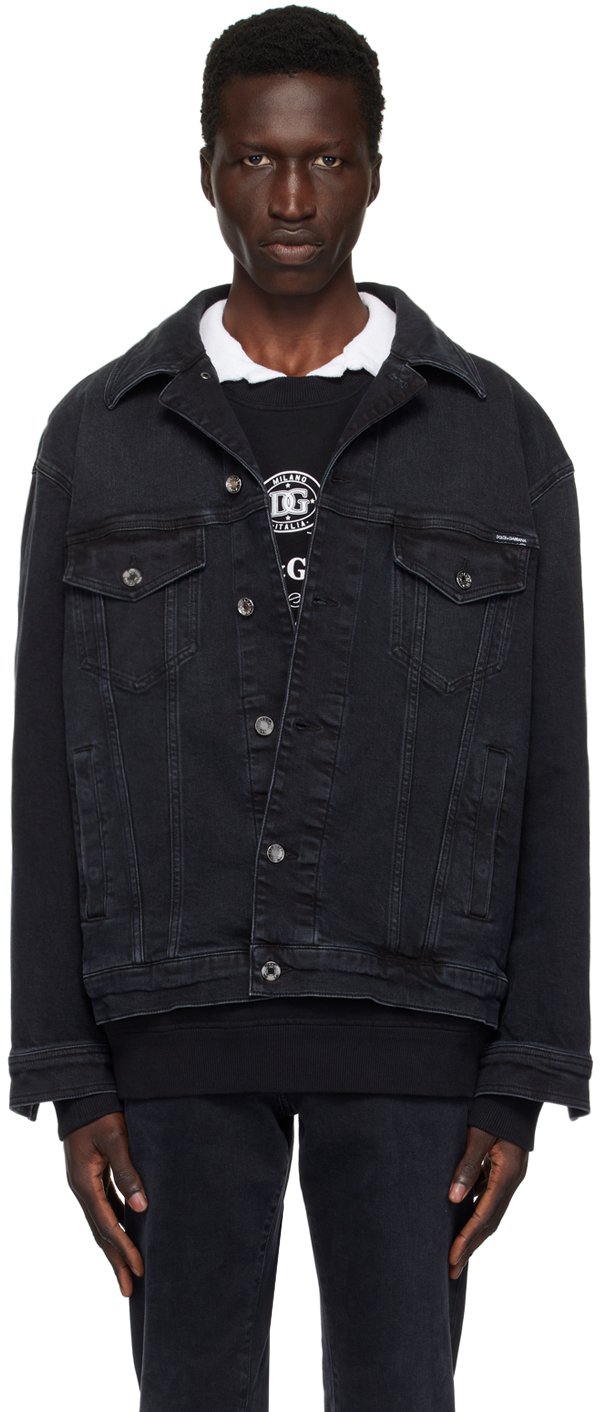 Shop Dolce & Gabbana Black Faded Denim Jacket In Variante Abbinata