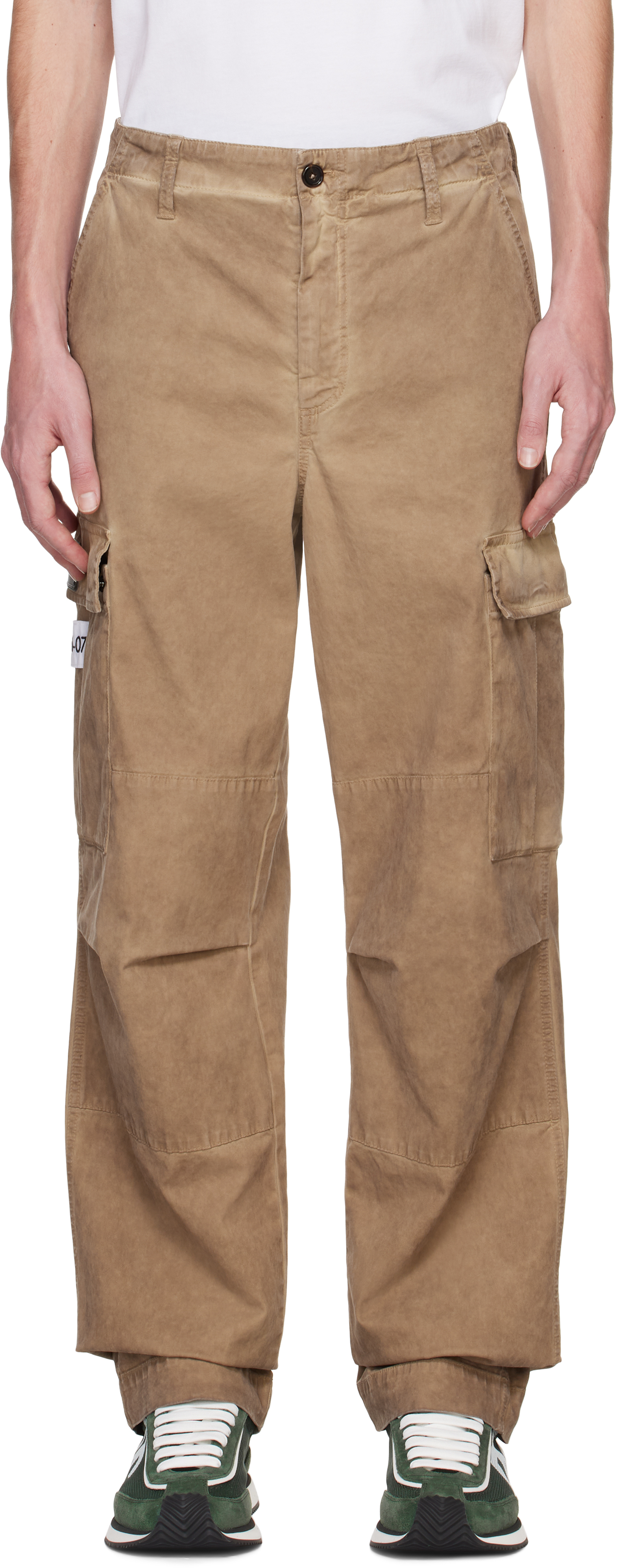 Beige Cotton Cargo Pants