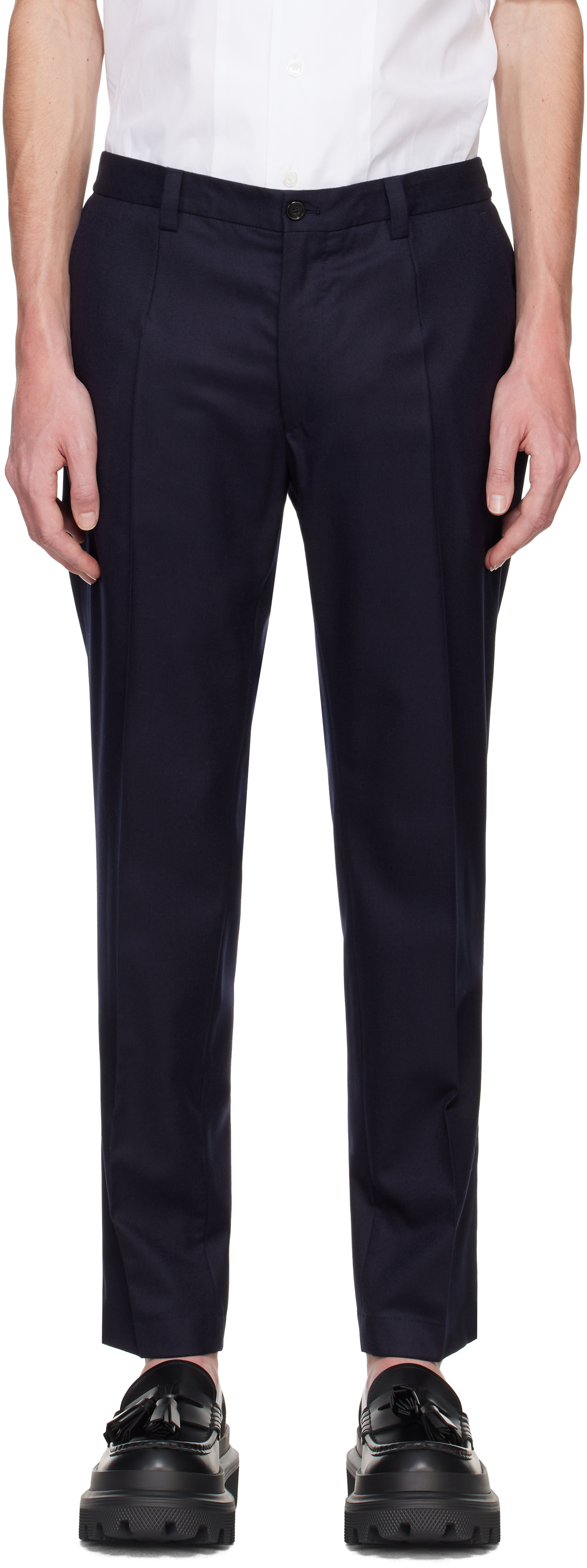 Navy Tailored Flannel Trousers