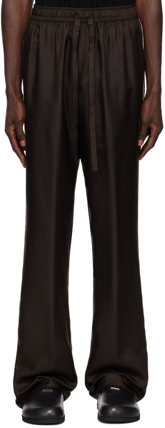 Shop Dolce & Gabbana Brown Silk Lounge Pants In M0674 Marrone-grigio