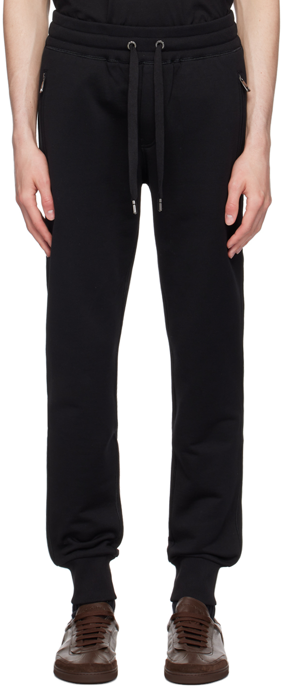 Shop Dolce & Gabbana Black Logo Plaque Sweatpants