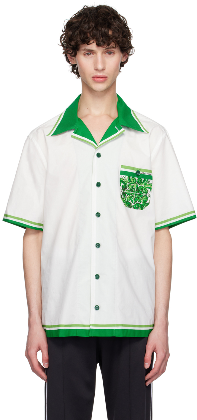 Green & White Printed-Graphic Shirt