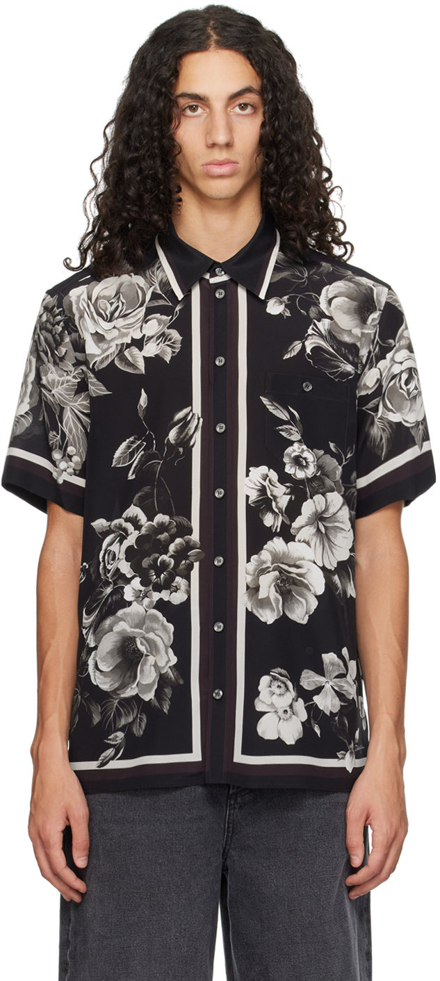 Shop Dolce & Gabbana Black Silk Shirt In Hn5dy Fiori Grig Ner