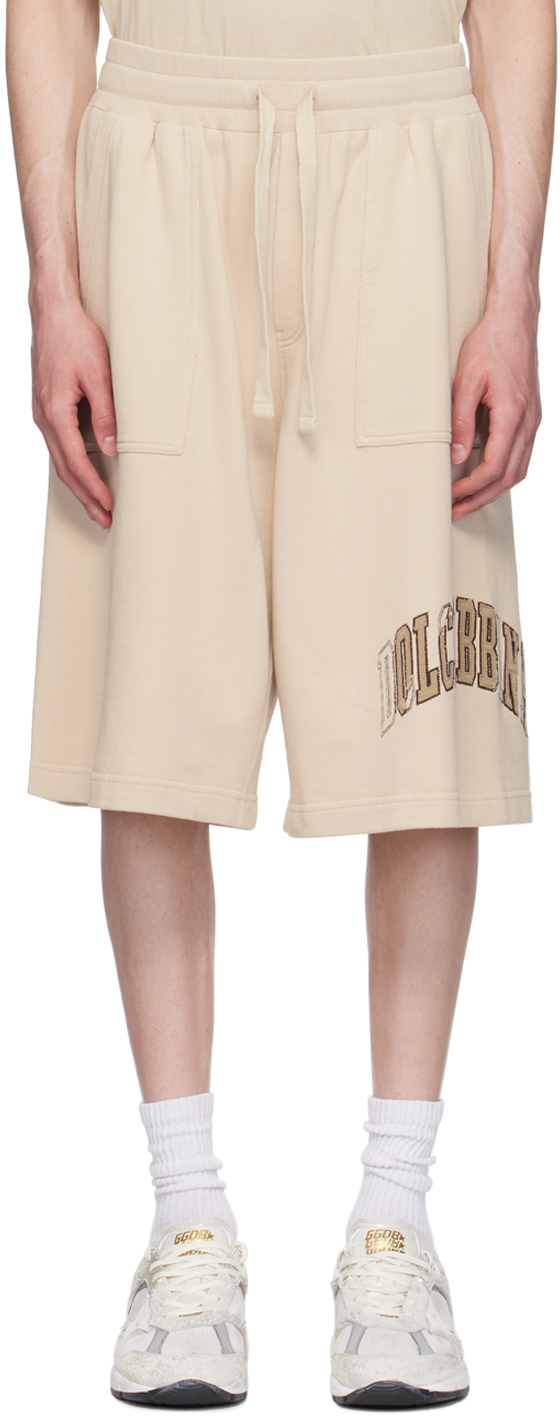 Shop Dolce & Gabbana Beige Embroidered-logo Shorts In M0299 Pergamena Medi