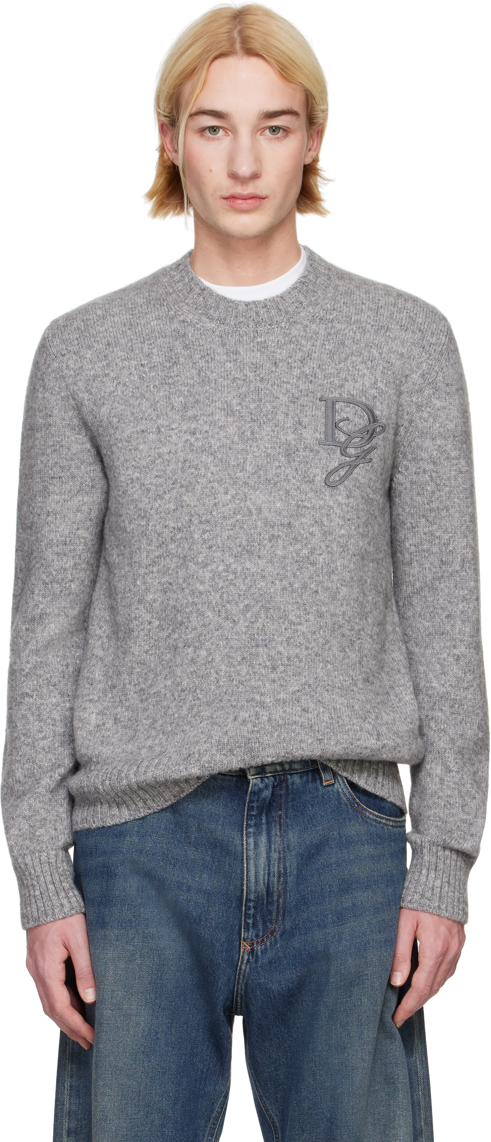 Dolce & Gabbana Gray Round-neck Wool Sweater In N0634 Grigio Chiaro