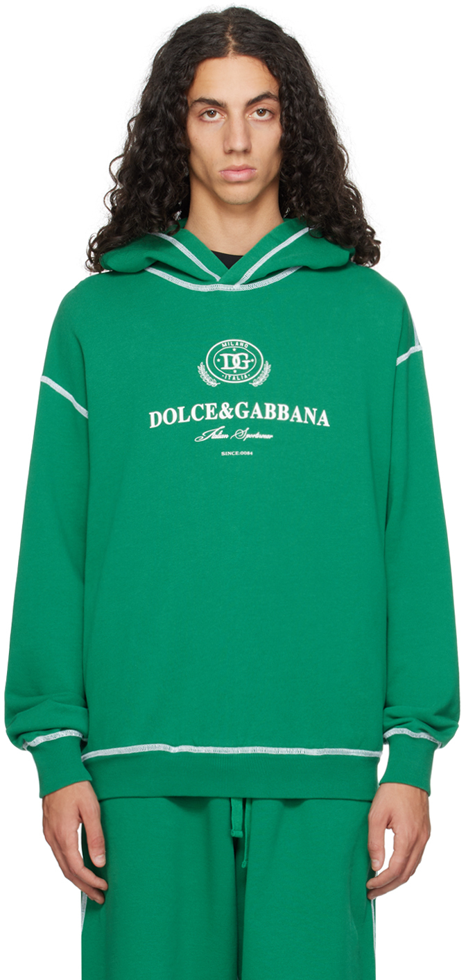 Shop Dolce & Gabbana Green Printed-logo Hoodie In V0403 Verde Scuro