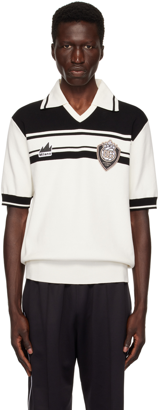 Shop Dolce & Gabbana White & Black Striped Polo In W1001 Bianco/nero