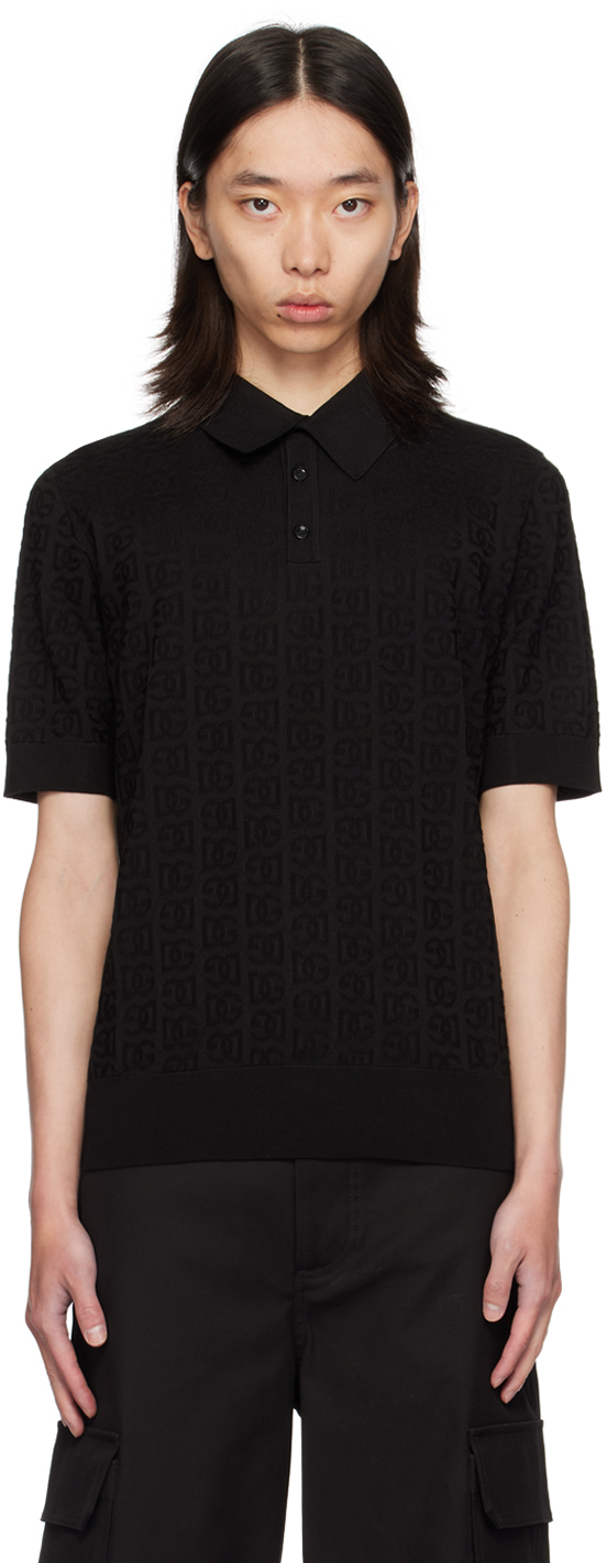 Shop Dolce & Gabbana Black 'dg' Logo Jacquard Polo In N0000 Nero