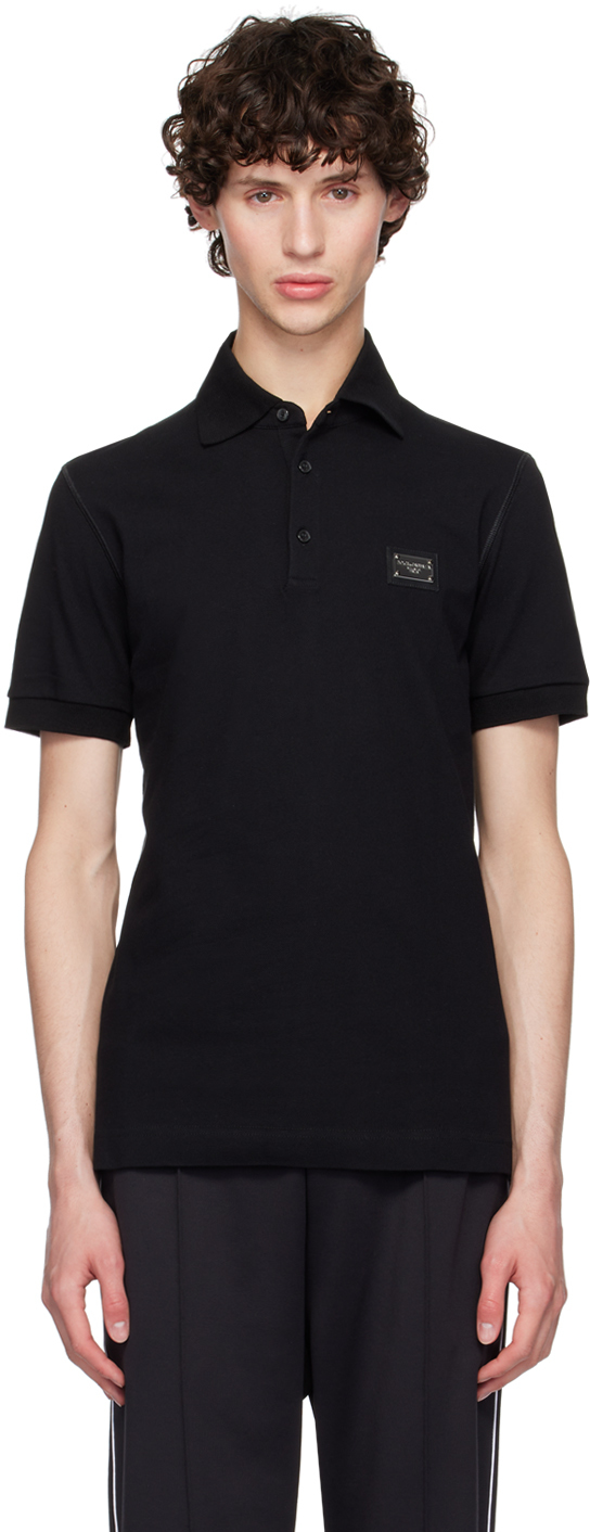 Dolce&Gabbana: Black Logo Plaque Polo | SSENSE