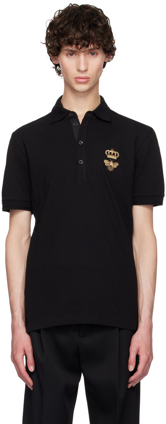 Shop Dolce & Gabbana Black Embroidered-graphic Polo In Nero