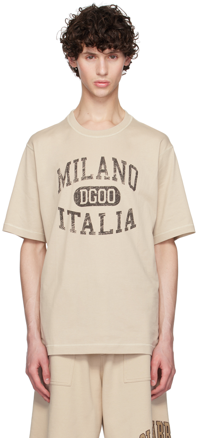 Shop Dolce & Gabbana Beige Dg Logo Print T-shirt In M0299 Pergamena Med