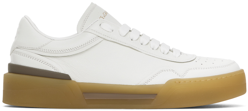 Shop Dolce & Gabbana White Calfskin New Roma Sneakers In 8b908 White/natural