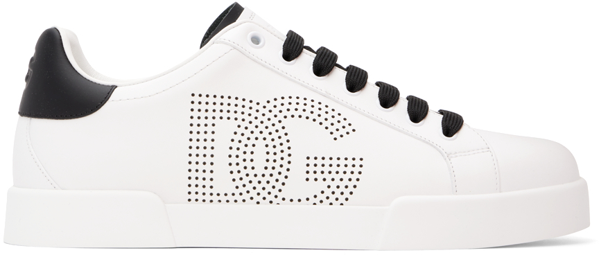 White & Black Calfskin Portofino Sneakers