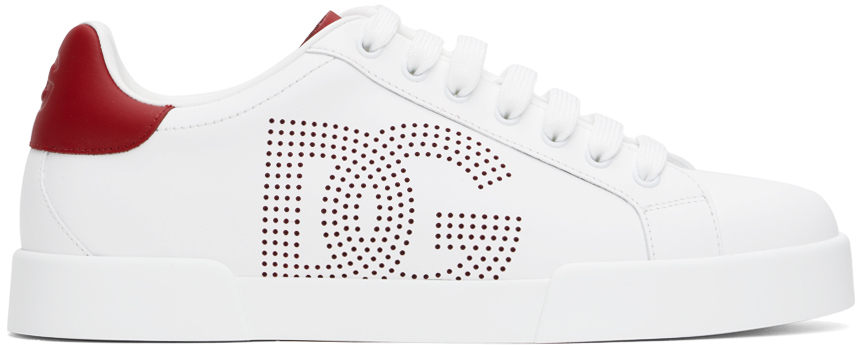 White & Red Calfskin Portofino Sneakers