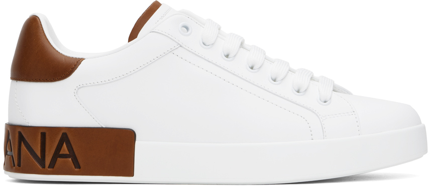 White & Brown Calfskin Portofino Sneakers