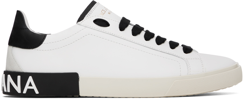 White & Black Calfskin Portofino Vintage Sneakers