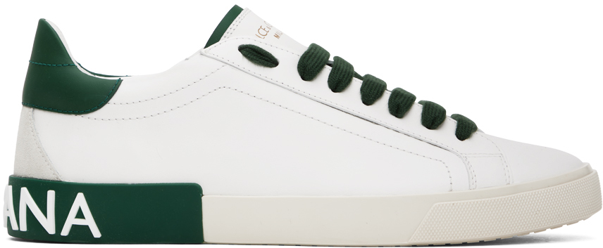 White & Green Portofino Vintage Calfskin Sneakers