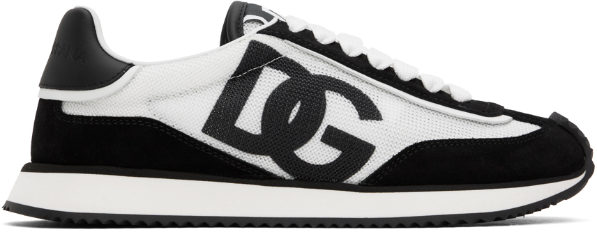 Shop Dolce & Gabbana Black & White Mixed-material 'dg' Cushion Sneakers In 81050