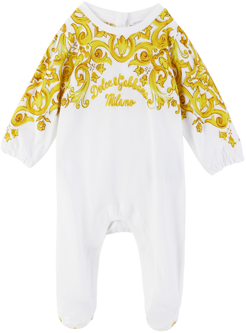 Dolce & Gabbana Baby White & Yellow Majolica-print Three-piece Set In H03tn