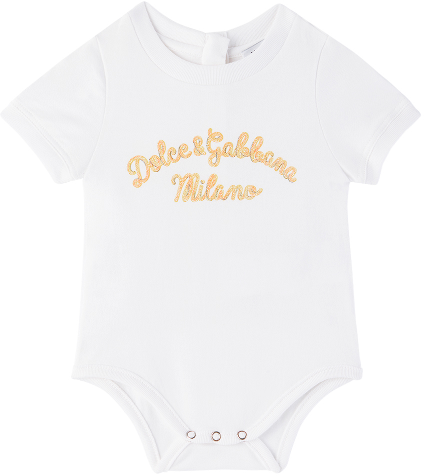 Dolce & Gabbana Baby White Printed Logo Bodysuit In W0800 Bianco Ottico