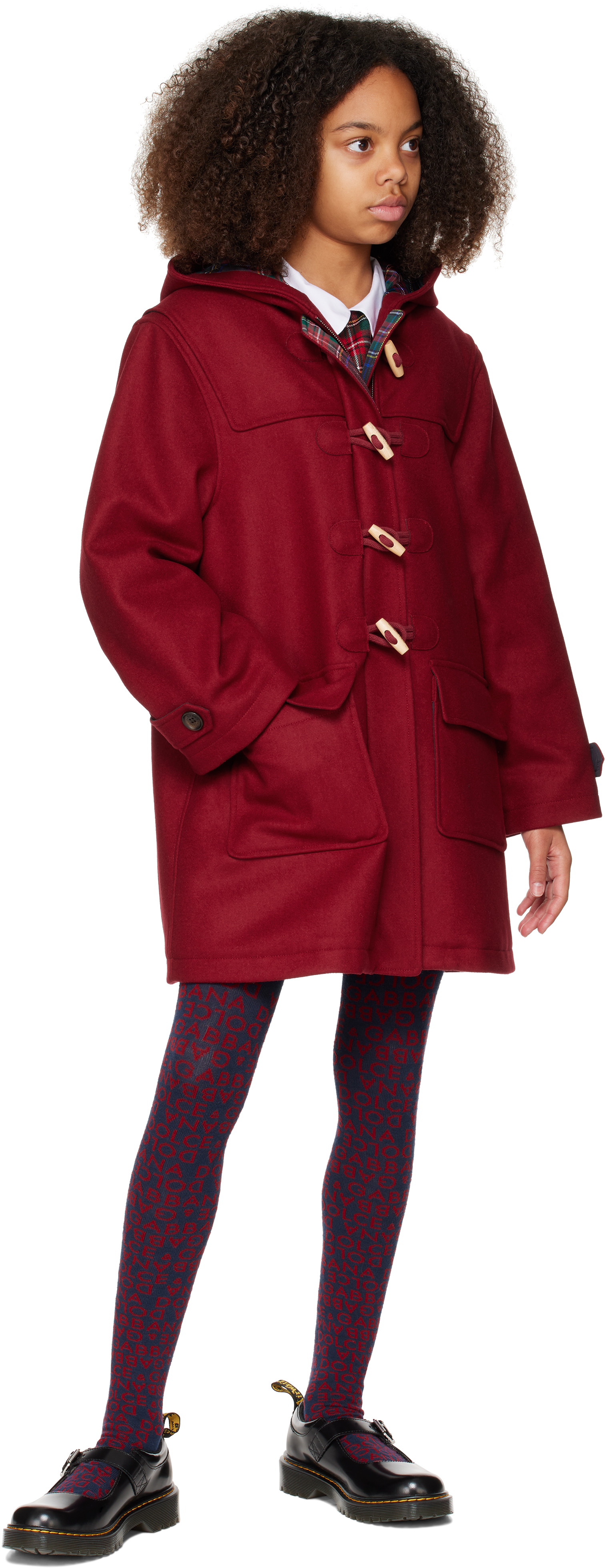 Dolce & Gabbana Kids Burgundy Wool Duffle Coat In R5232 Bordeaux