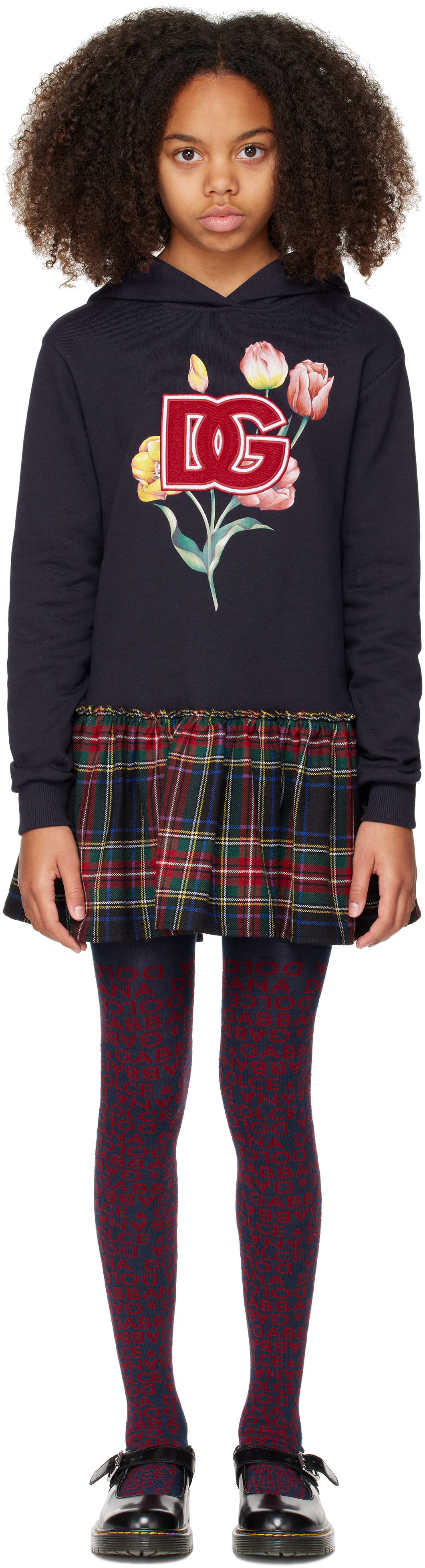 Dolce & Gabbana Kids Navy Hooded Long Sleeve Dress In S9000 Variante Abbin