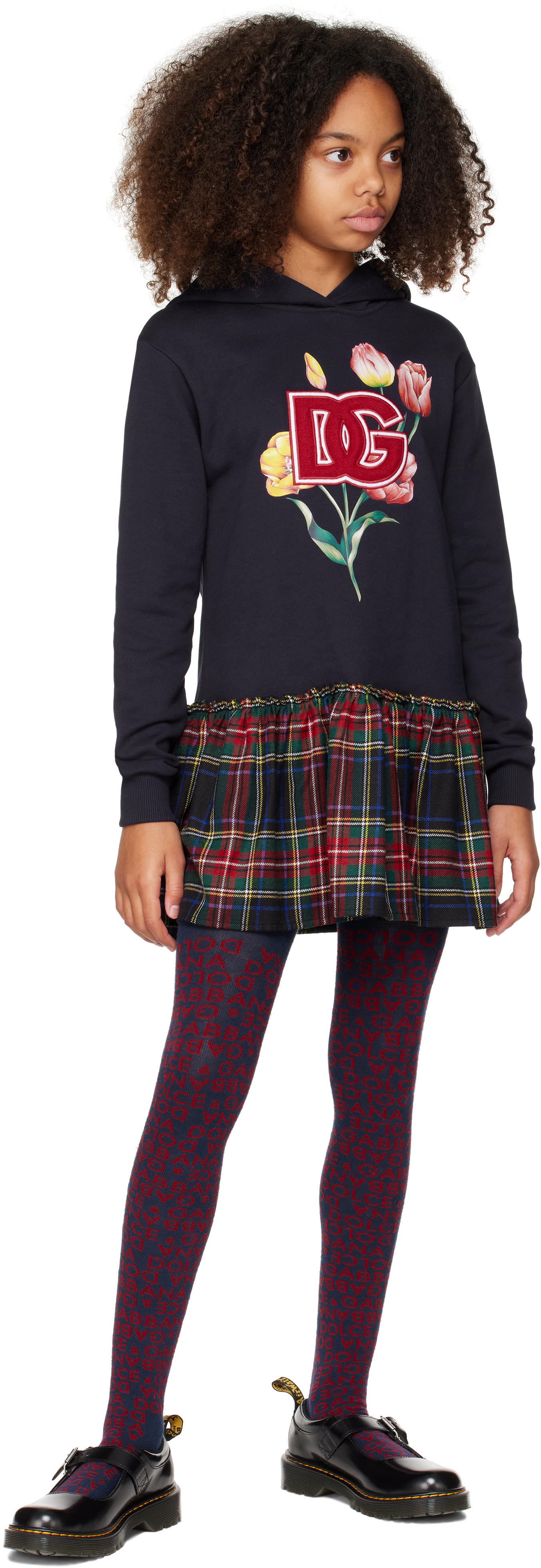 Dolce & Gabbana Kids Navy Hooded Long Sleeve Dress In S9000 Variante Abbin