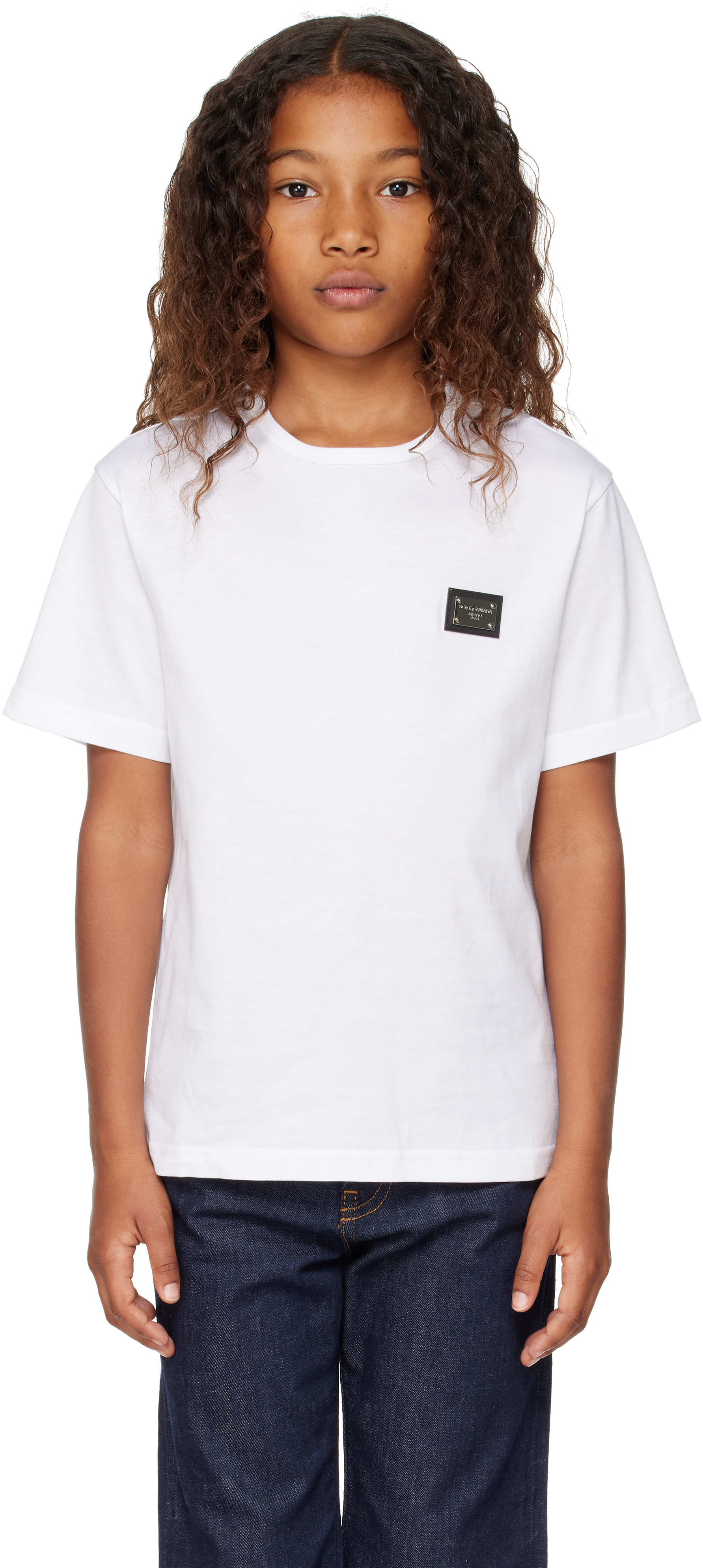 Dolce & Gabbana Kids White Jersey Logo Tag T-shirt In W0800 Bianco Ottico