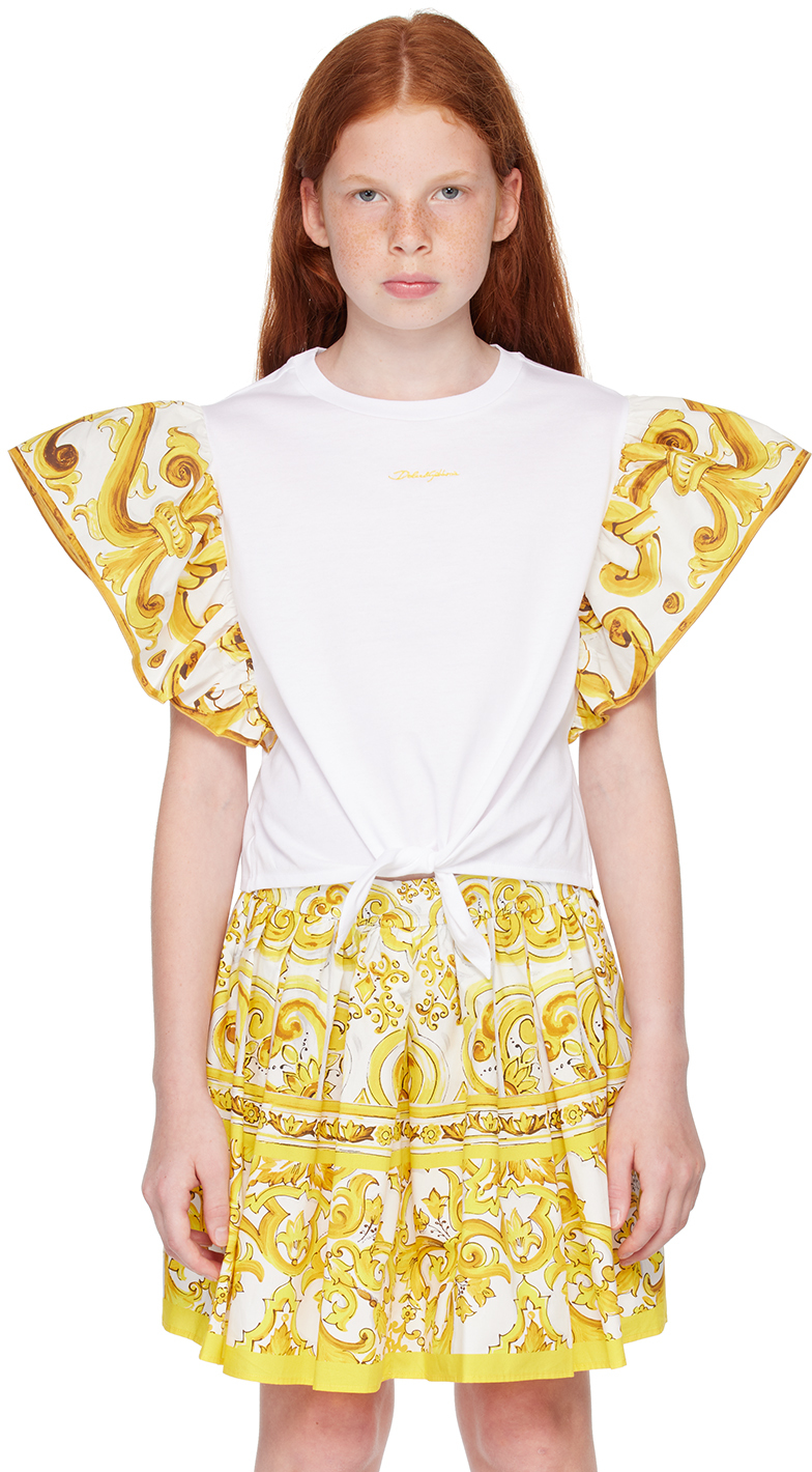 Dolce & Gabbana Kids White & Yellow Ruffle Sleeve T-shirt In S9000 Variante Abbin