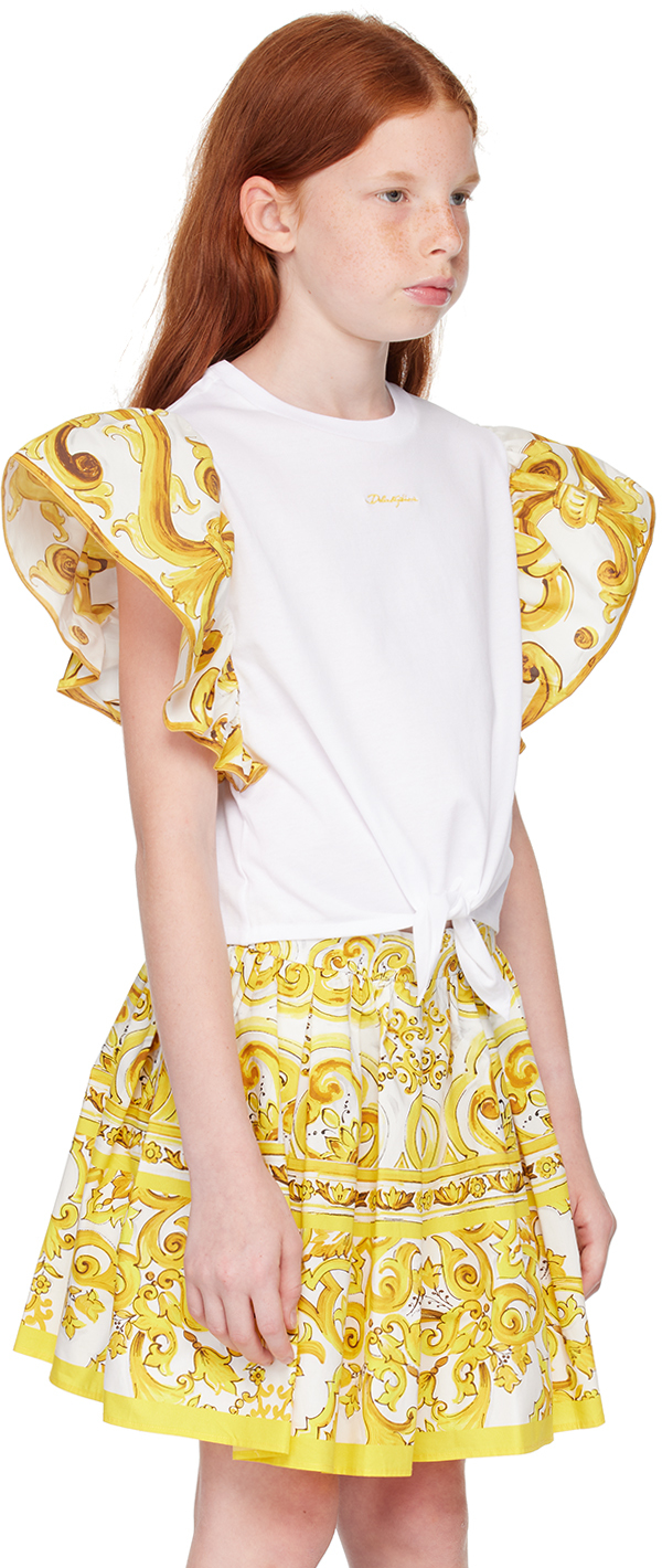 Dolce & Gabbana Kids White & Yellow Ruffle Sleeve T-shirt In S9000 Variante Abbin