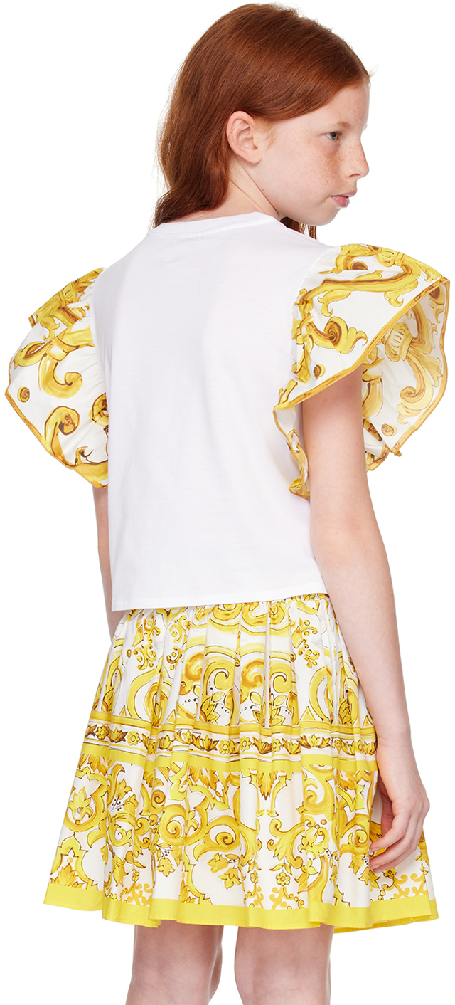 Dolce & Gabbana Kids White & Yellow Ruffle Sleeve T-shirt In S9000 Variante Abbin