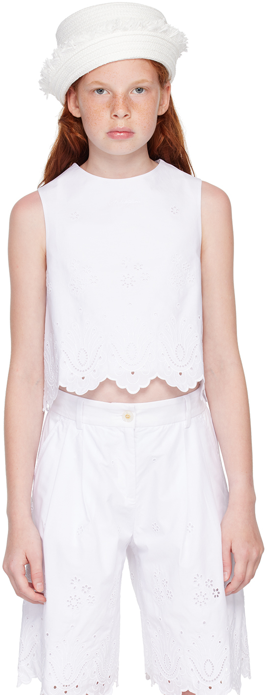 Shop Dolce & Gabbana Kids White Broderie Anglaise Top In W0800