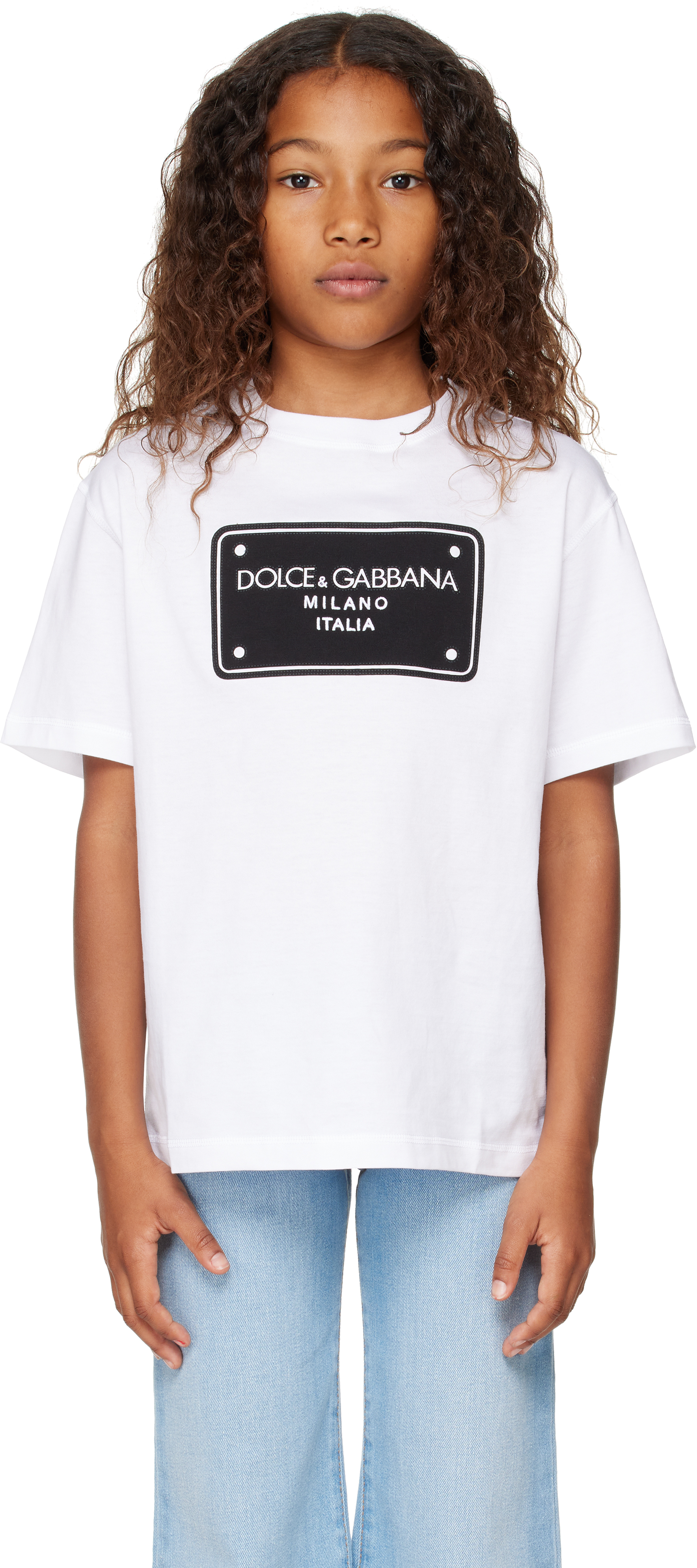 Dolce & Gabbana Kids White Jersey Logo Tag T-shirt In W0800 Optical White