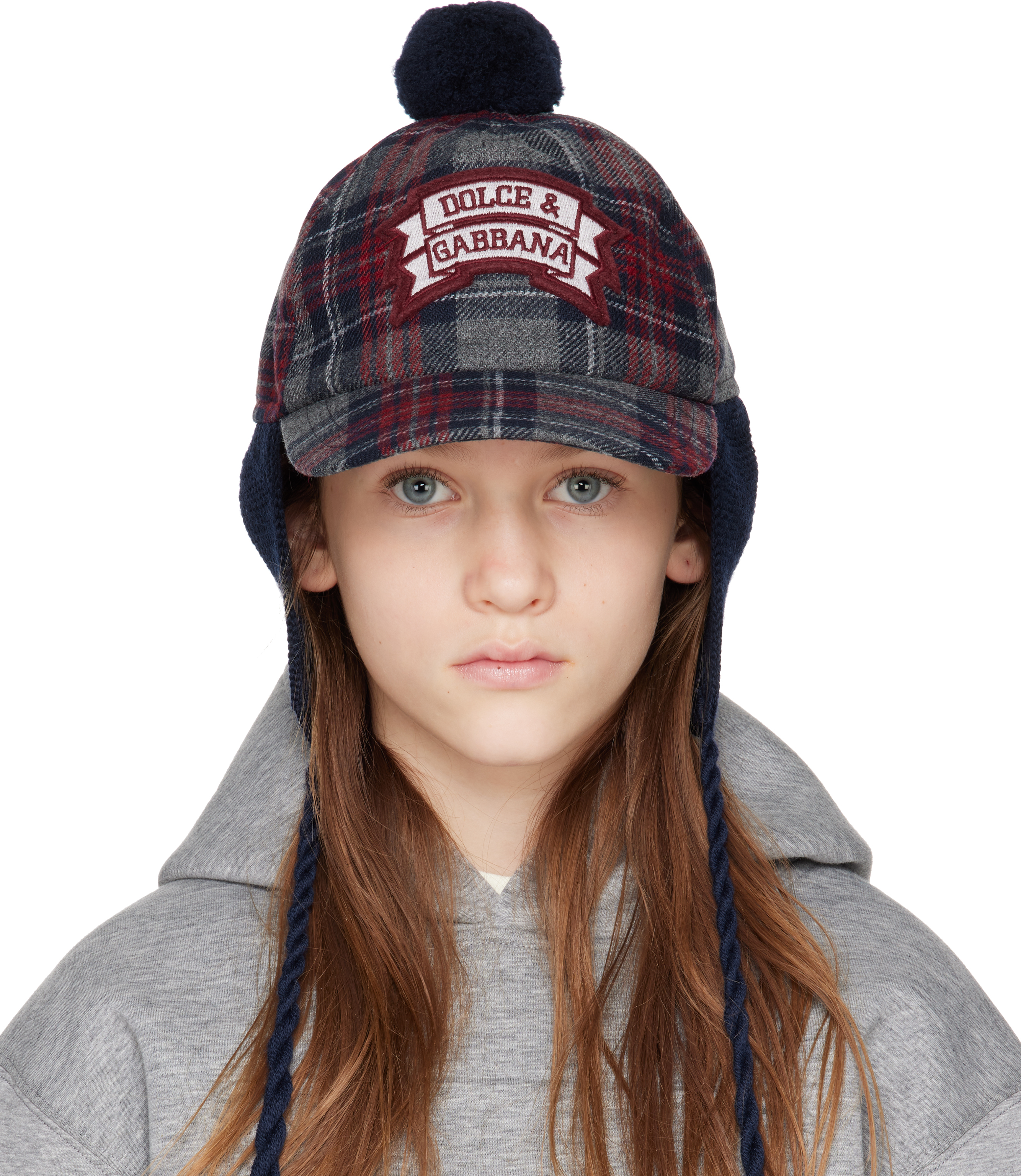 Dolce & Gabbana Kids Gray & Red Tartan Wool-blend Baseball Cap