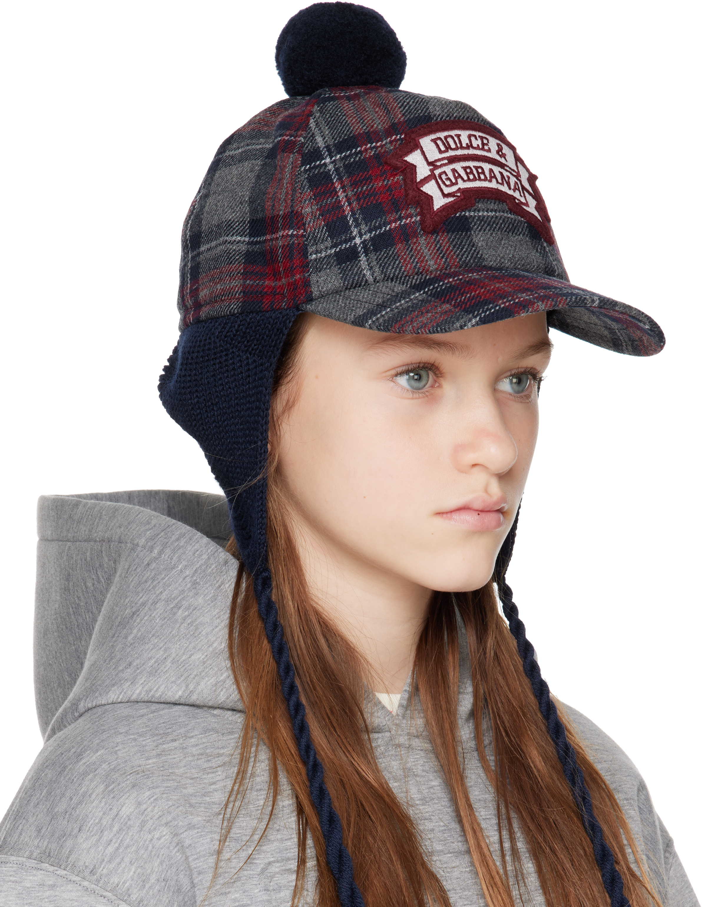 Dolce & Gabbana Kids Gray & Red Tartan Wool-blend Baseball Cap