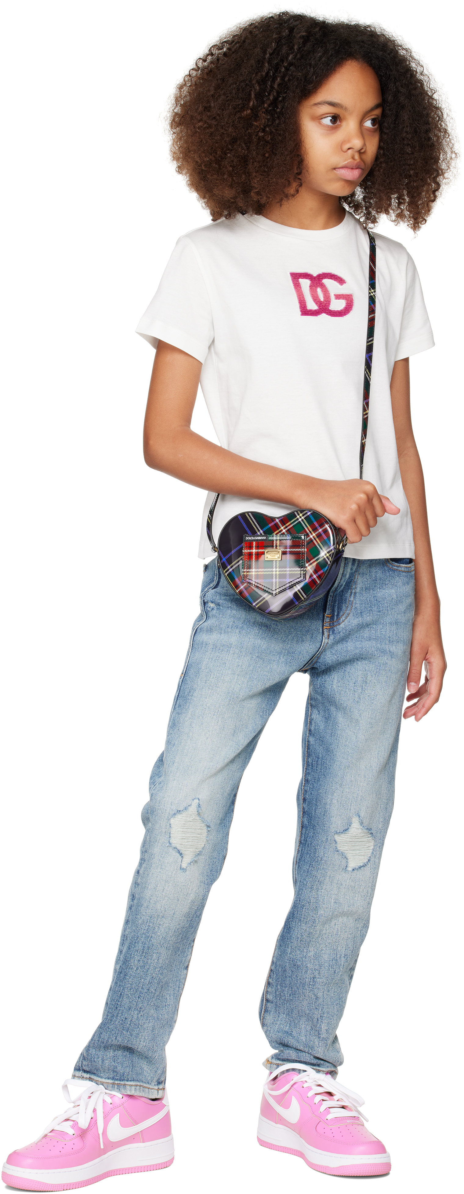 Dolce & Gabbana Kids Multicolor Dg Heart Bag In Hb5dp Tartan Fdo Blu
