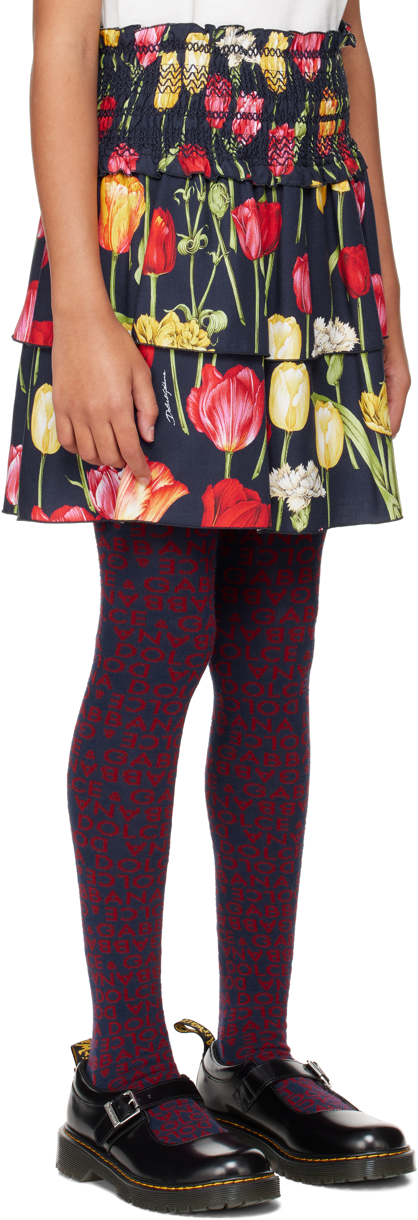 Dolce & Gabbana Kids Navy Tulips Printed Skirt In Hb5dr Tulipani Fdo.b