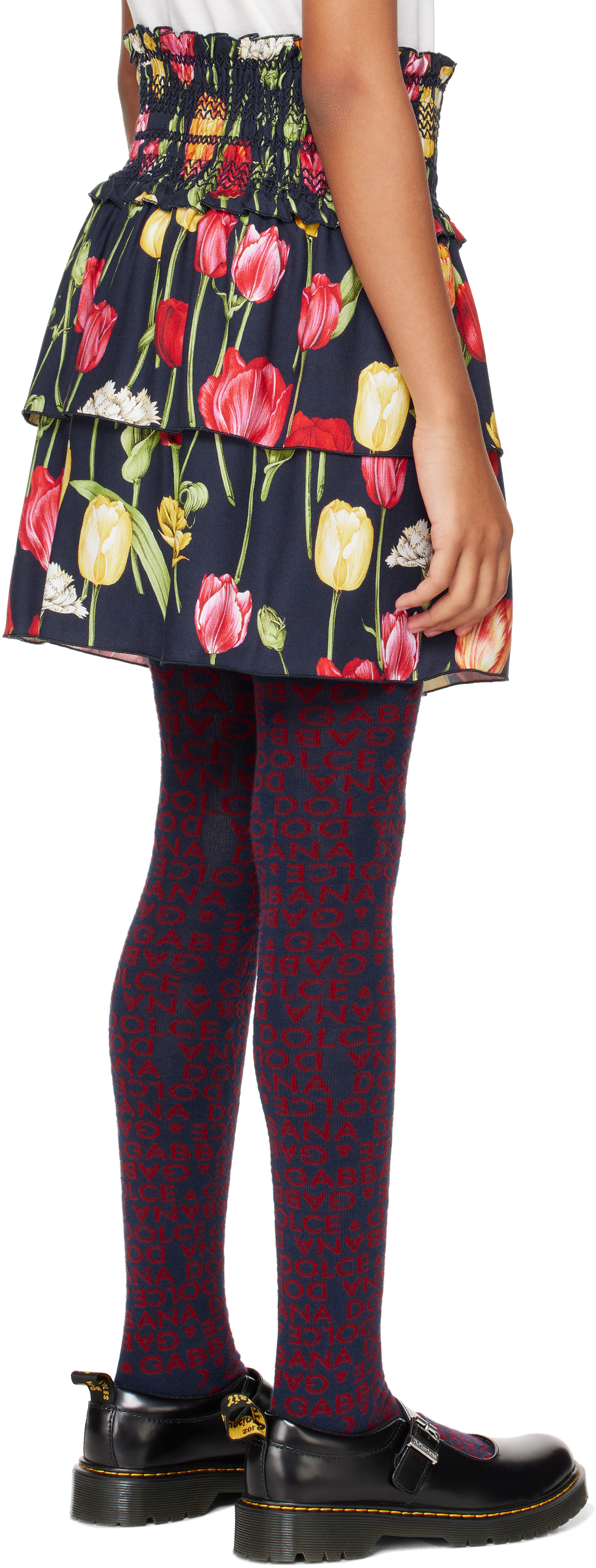Dolce & Gabbana Kids Navy Tulips Printed Skirt In Hb5dr Tulipani Fdo.b