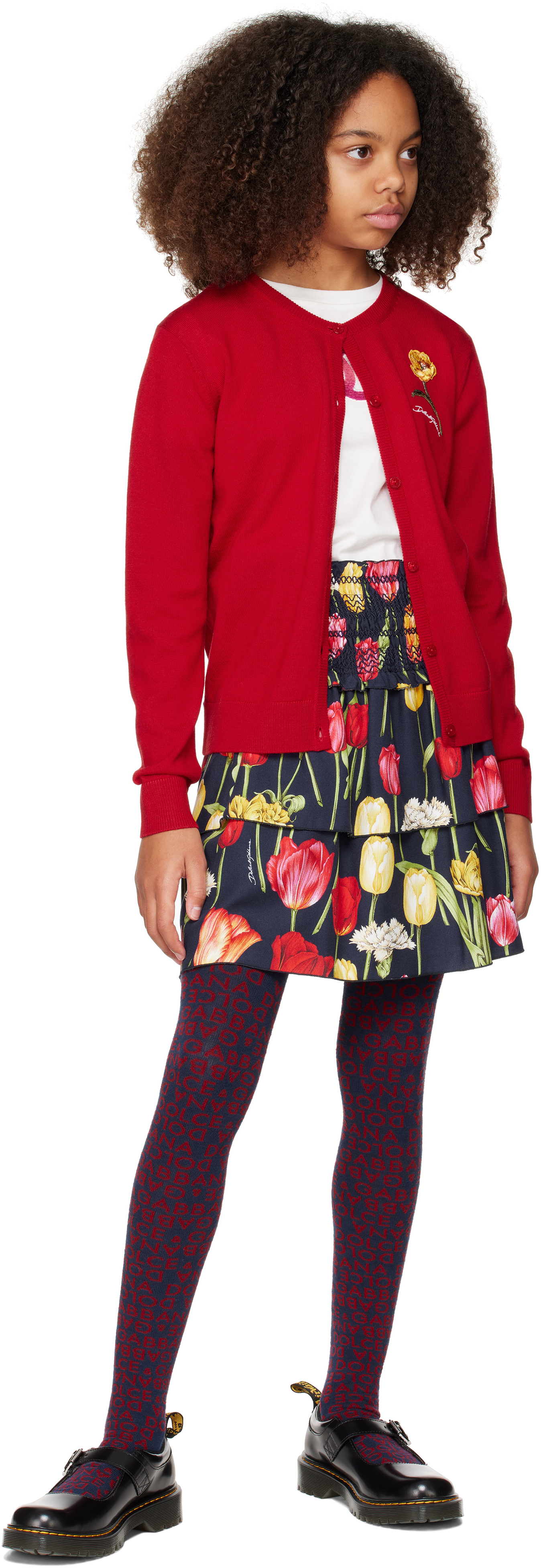 Dolce & Gabbana Kids Navy Tulips Printed Skirt In Hb5dr Tulipani Fdo.b