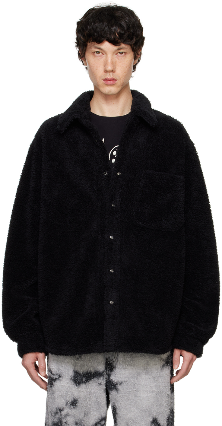 Black Tommy Sherpa Knit Oversized Jacket