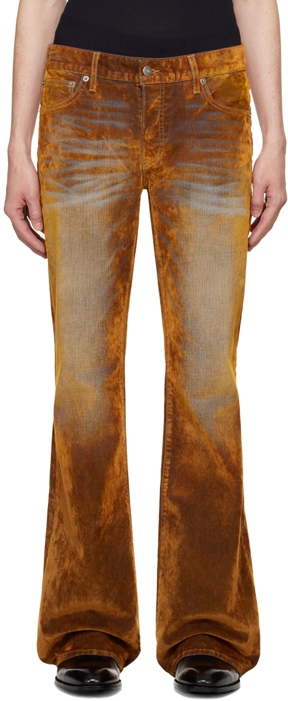 Orange Jimmy Stretch Suede Flare Jeans