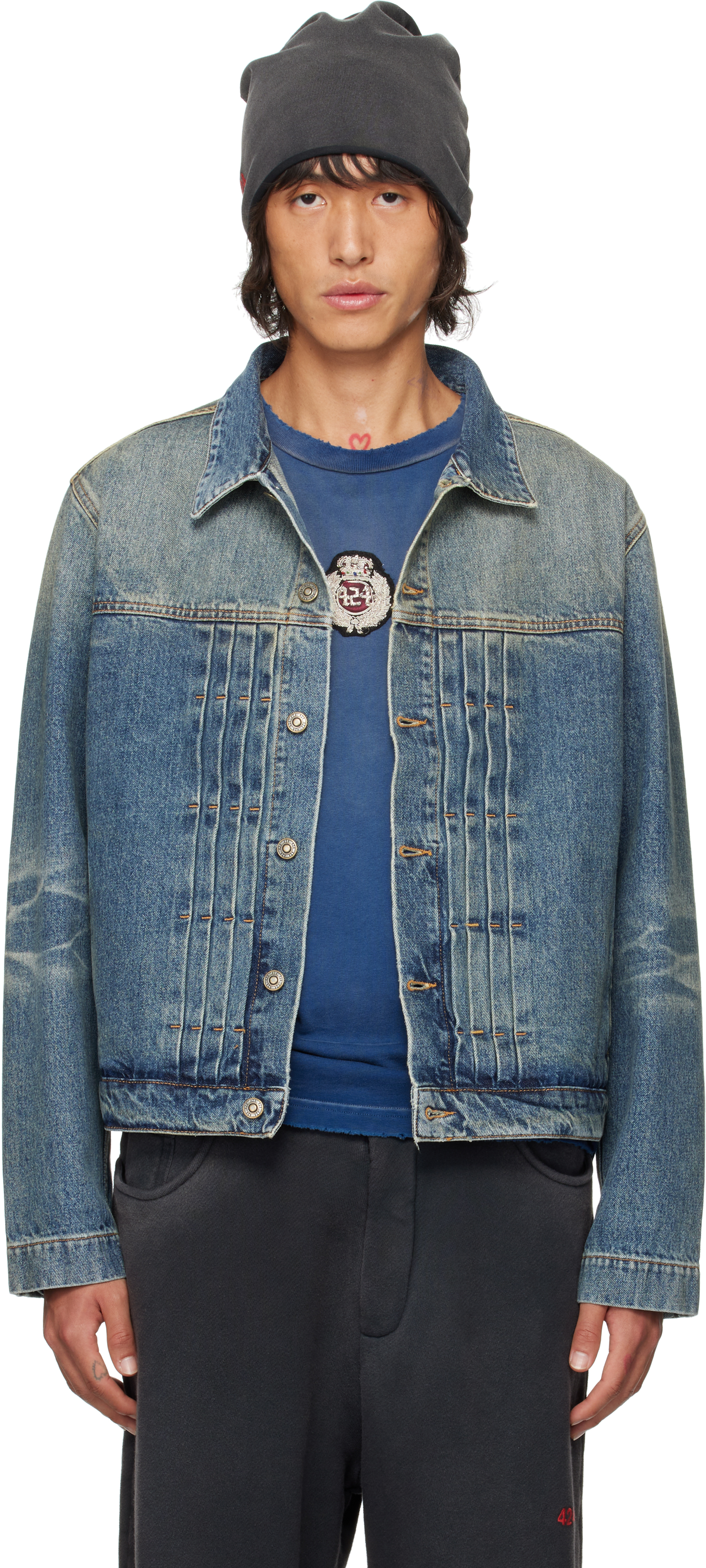 Shop 424 Blue Trucker Denim Jacket In Washed Blue