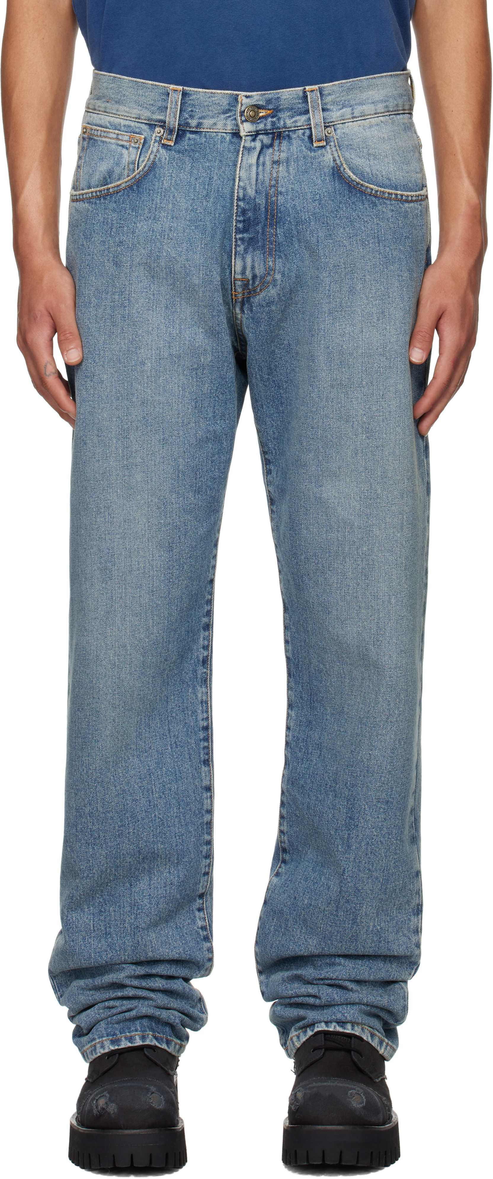 Blue Loose Five-Pocket Jeans