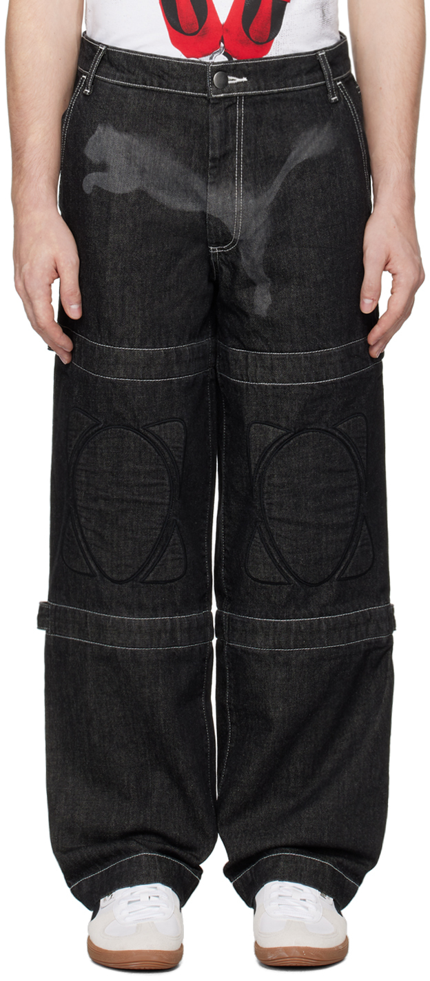 Shop Puma Black A$ap Rocky Edition Knee Pad Jeans In  Black-denim