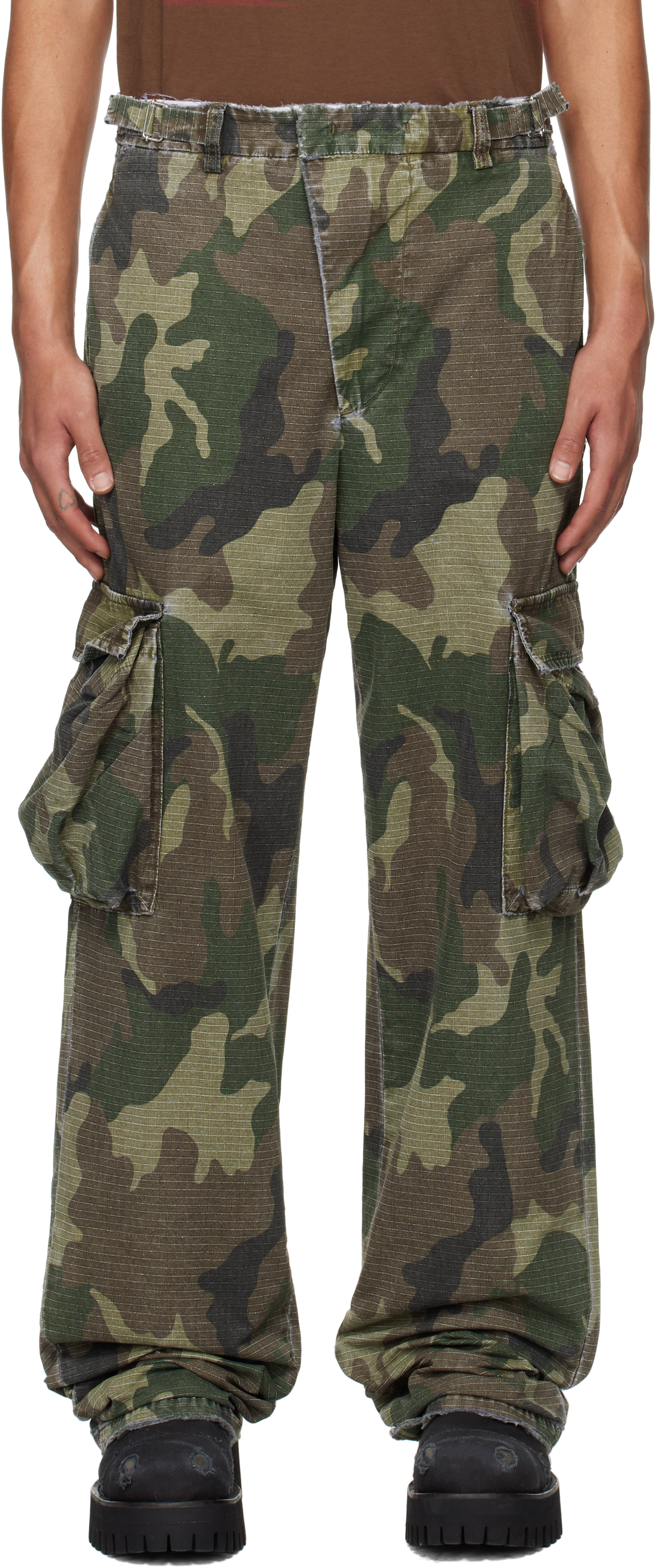 Shop 424 Khaki Ripstop Cargo Pants In Camo Green Black