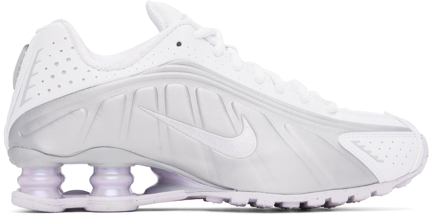 Nike White & Silver Shox R4 Sneakers In Silver